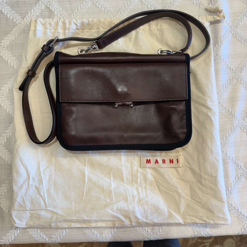Marni Dark Brown Leather Messenger Bag
